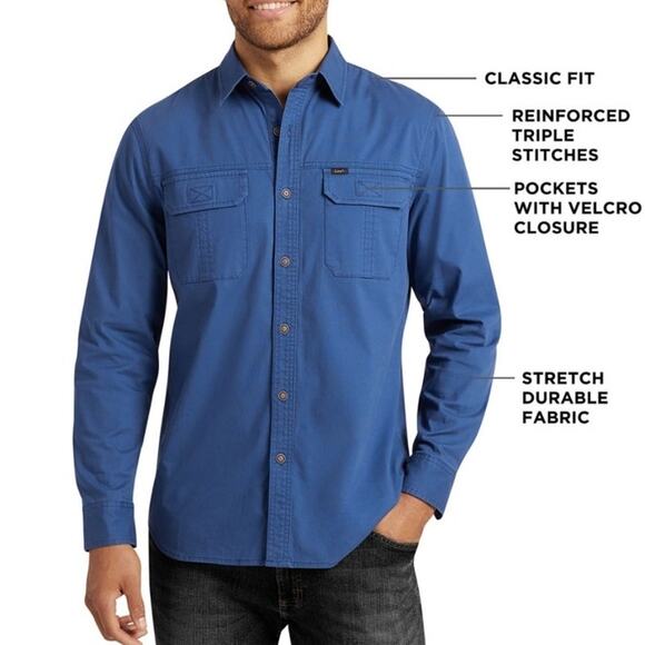 Lee Premium Select Men's Stretch Canvas Utility Long Sleeve Button Down Shirt M - Picture 1 of 6